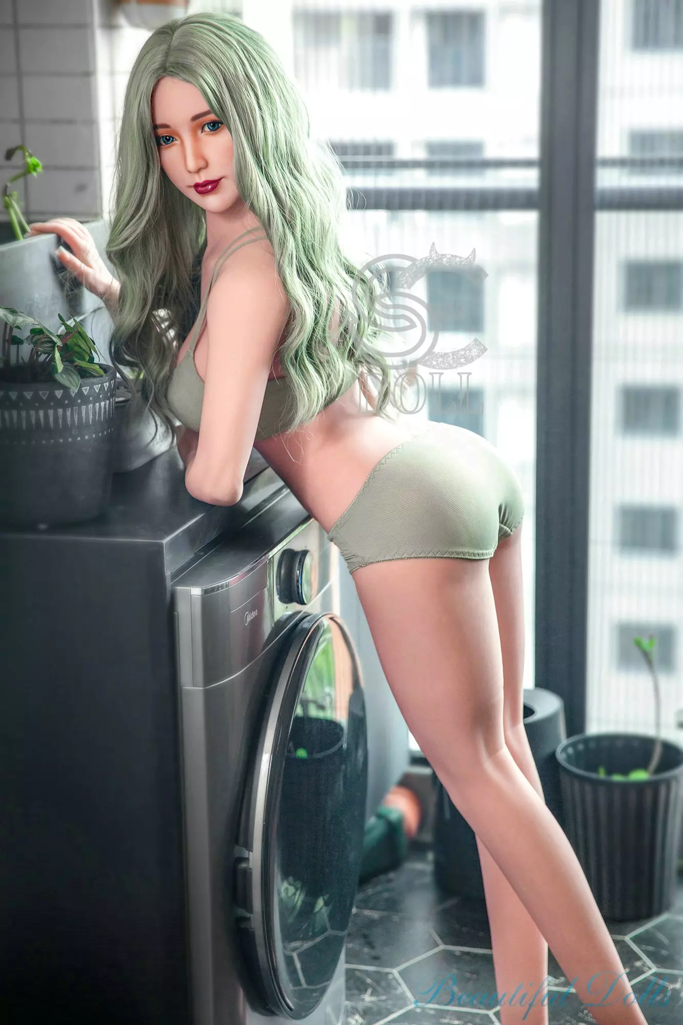 163cm sexy Japanese sex doll Pythia in green suit