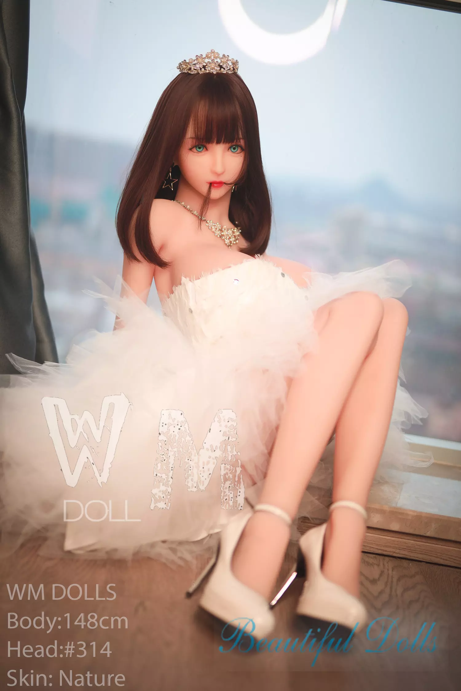 WM 148CM cute japanese girl Alina in white dress